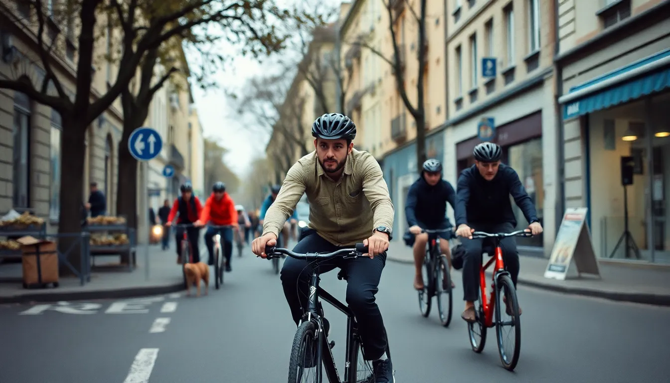 Plusieurs cyclistes roulant ensemble dans une rue de ville